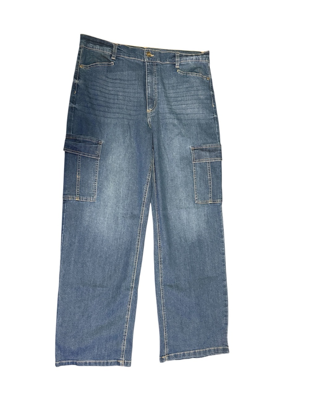 Cargo Relaxed Straight Cargo Jeans in Dark Blue